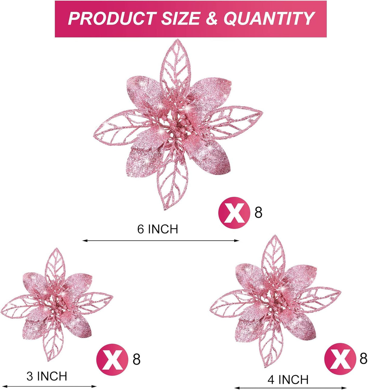 Flores Poinsettia Artificiales Boao 24 Piezas Decoración Navidad