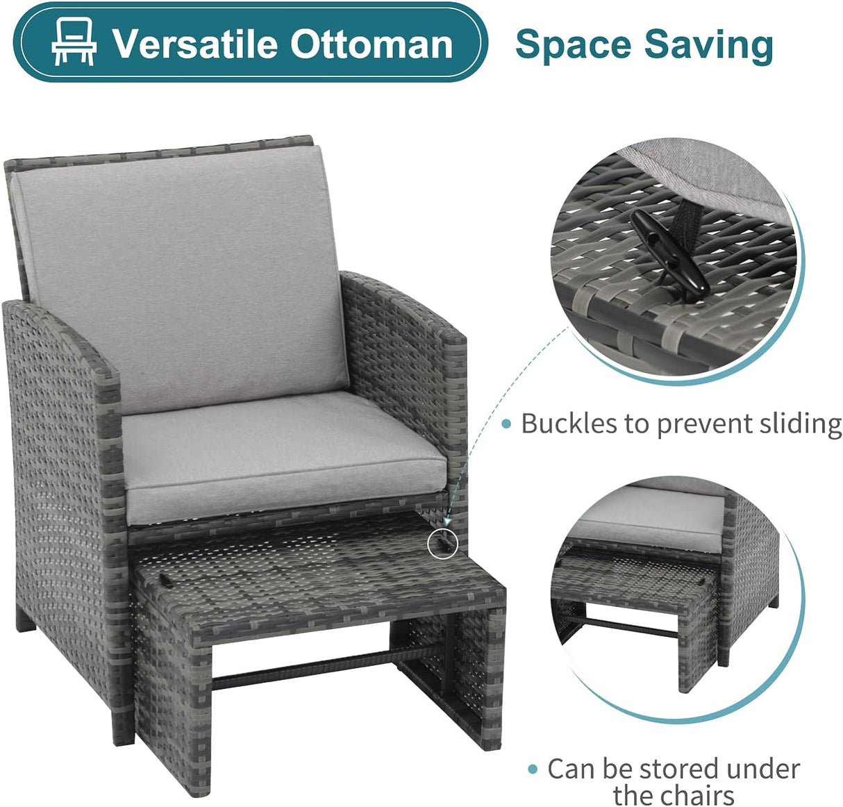 OC Orange-Casual Juego de muebles de patio de 6 piezas con otomana, juego de silla y mesa de mimbre gris para exteriores, muebles de balcón para apartamentos, gris claro