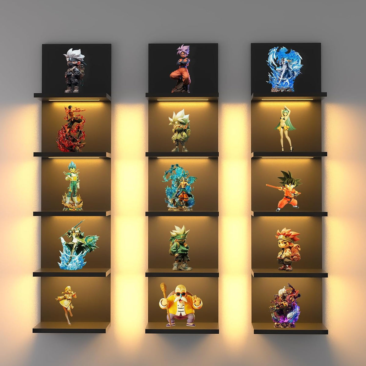 Estante Flotante de 5 Niveles con Luz LED, Diseño Vertical