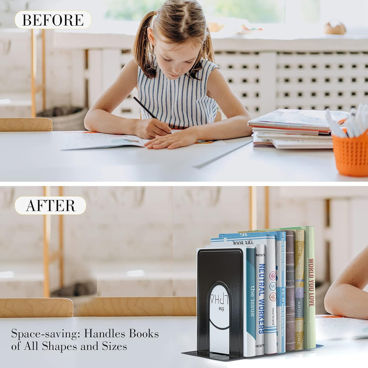 Sujetalibros de metal resistente color negro