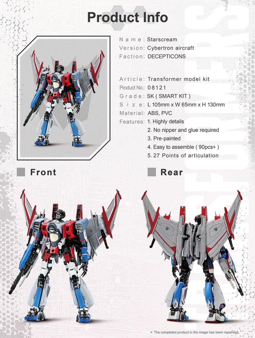 Figurita de Starscream Transformers - Modelo 08121, fácil armado