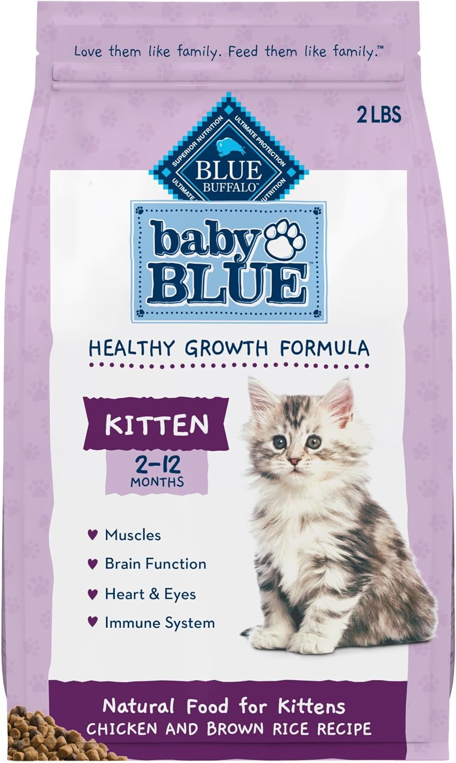 Blue Buffalo Baby Blue Healthy Growth Formula Natural Kitten Alimento seco para gatos, pollo y arroz integral, 2 libras