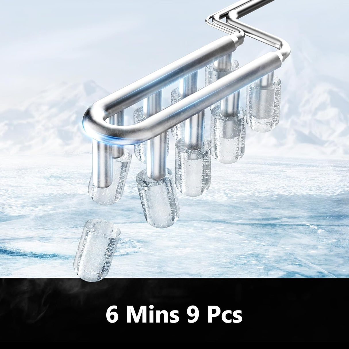 Máquina de Hielo EUHOMY 26lbs/día, 9 cubos en 6 mins, portátil