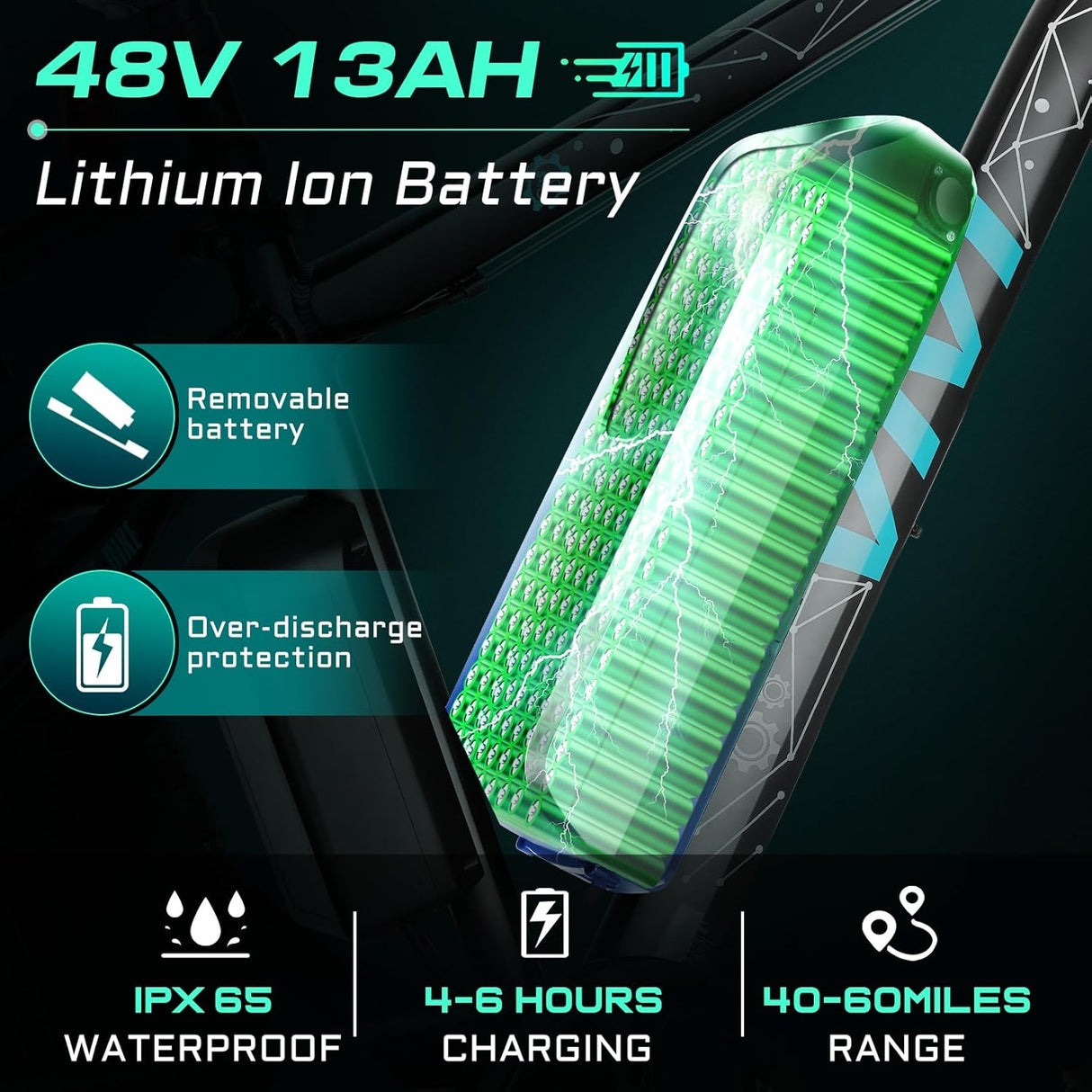 Bicicleta Eléctrica Vivi F26FUL 1000W, 48V, 60 Millas, 7 Velocidades