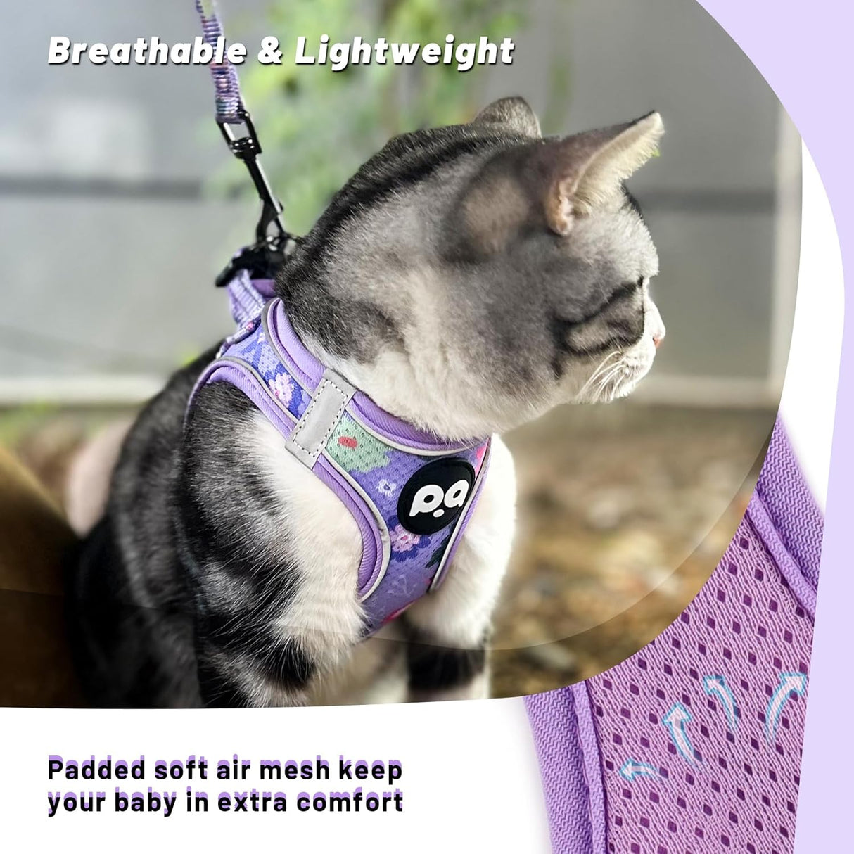 Arnés y Correa para Gatos, Ajustable, con Tiras Reflectantes