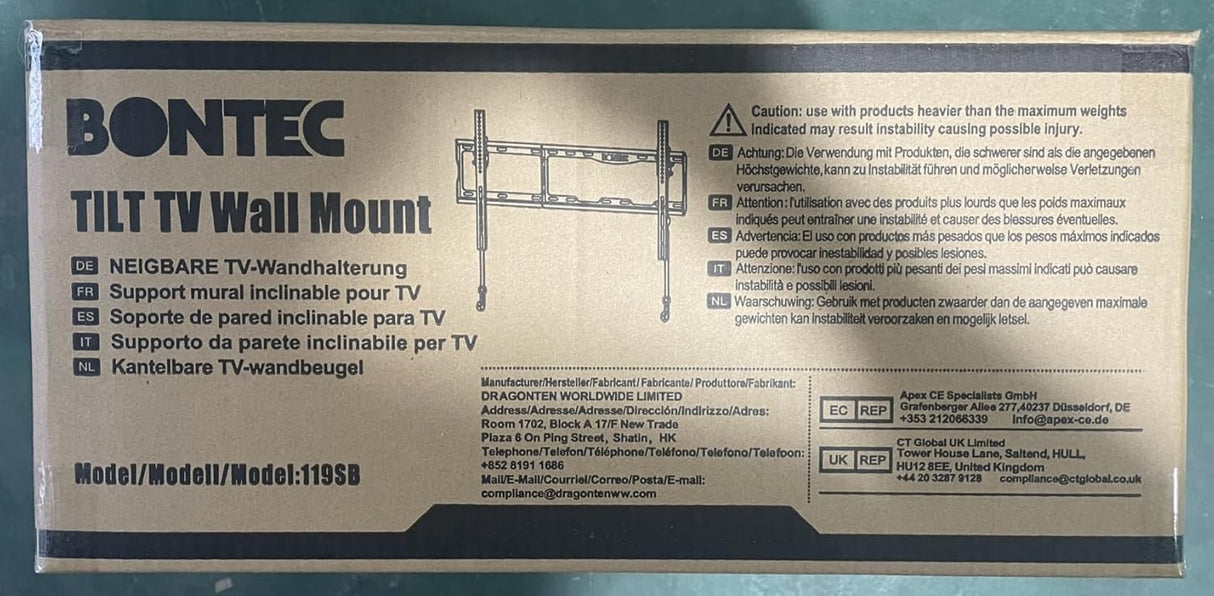 Soporte de pared para TV BONTEC, 17-86, hasta 165LBS, VESA 600x400