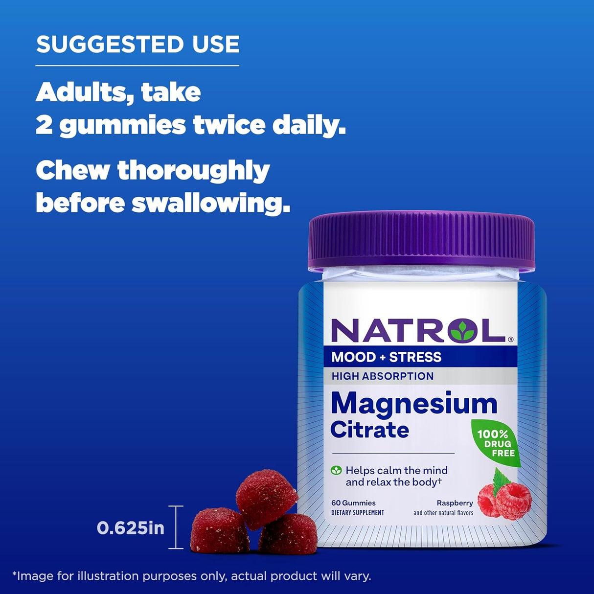 Suplemento Natrol Magnesio Citrato 330mg, 60 Gomas, 15 Días