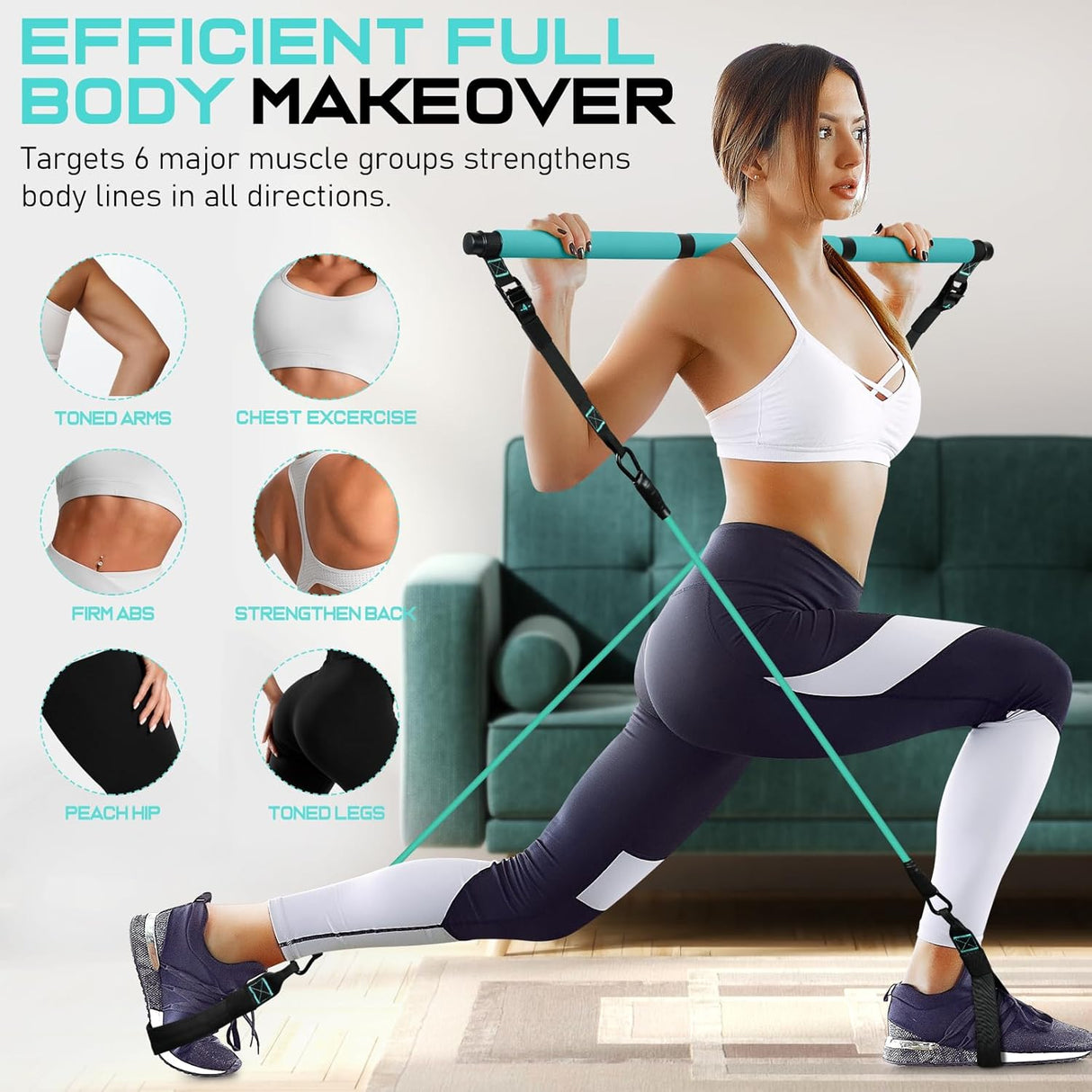 Kit de barra de pilates, multifuncional con bandas de resistencia