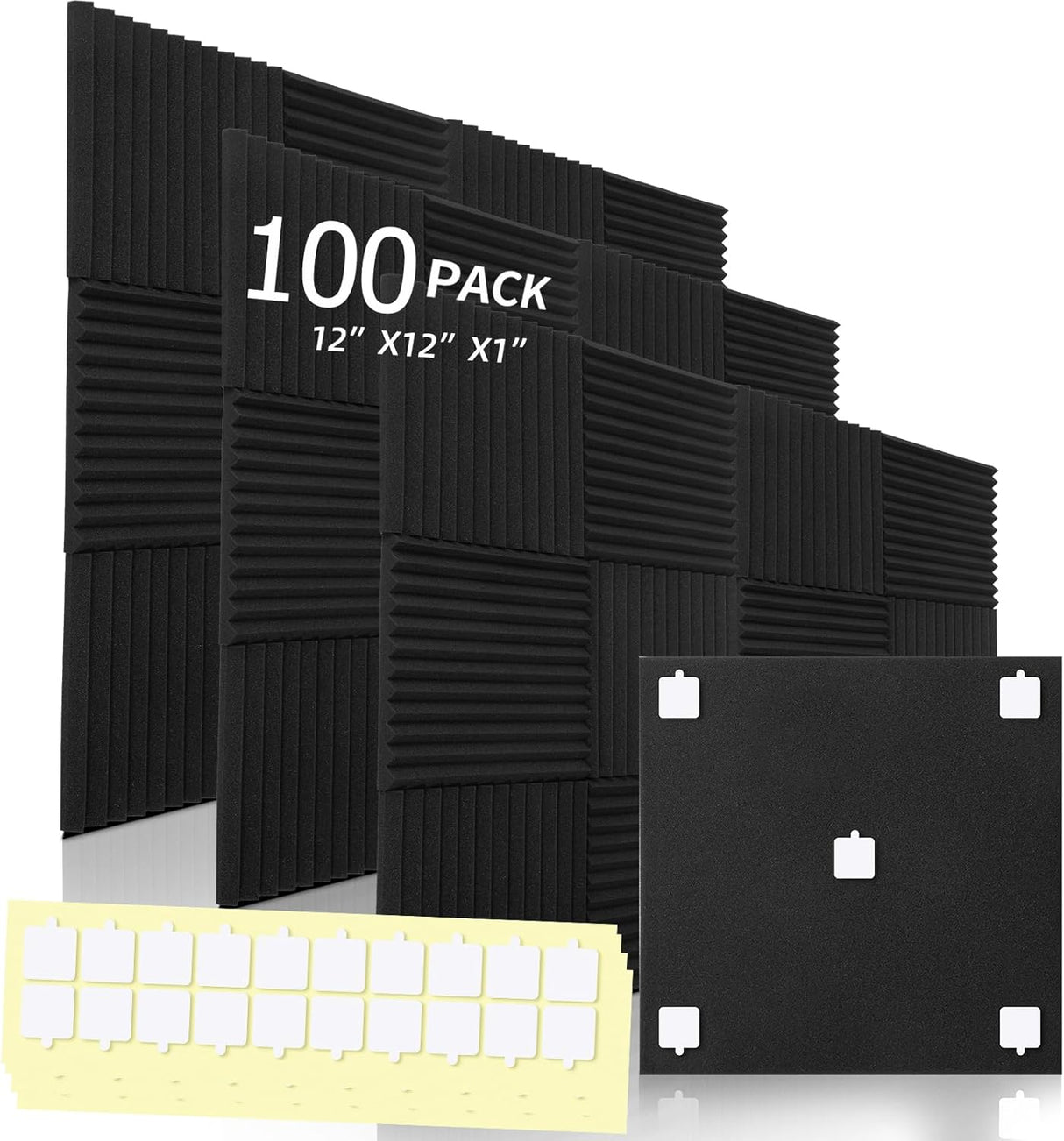 Paneles Acústicos 100 Pack, Espuma Densa, 12x12x1 Pulgadas