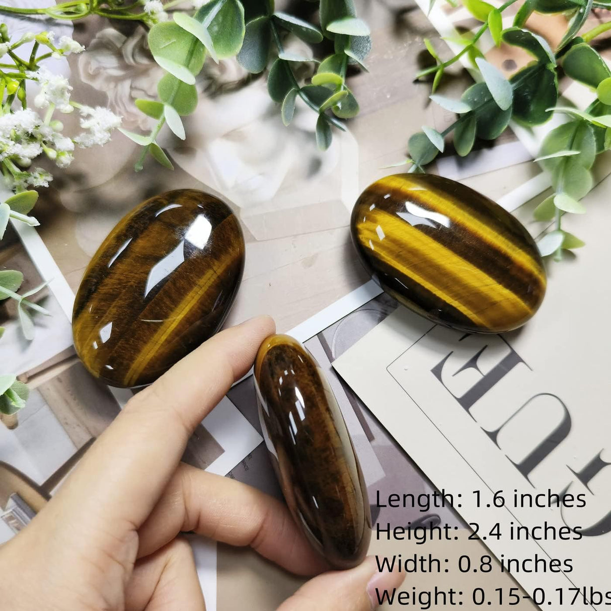 Cristales de ojo de tigre de 2.4 pulgadas, piedras preciosas