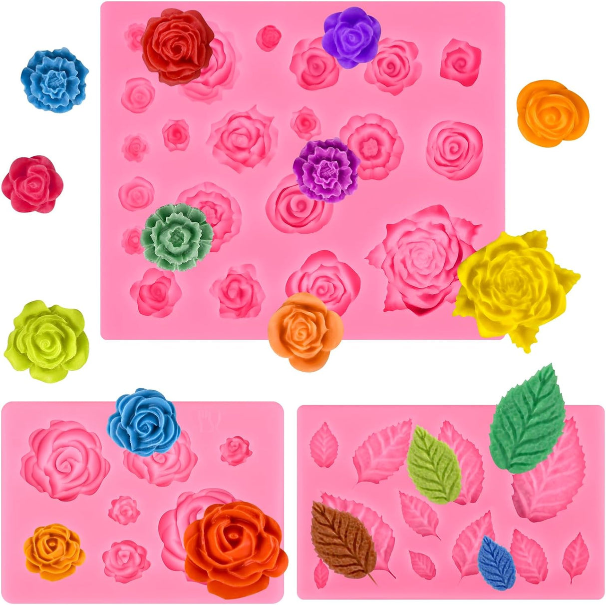 Molde de silicona de flores y hojas para fondant y caramelos