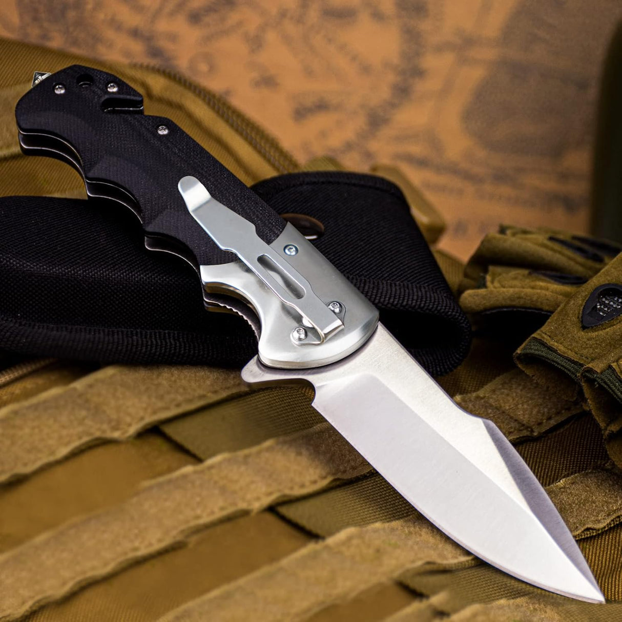 Cuchillo plegable con clip, afilado con mango G10