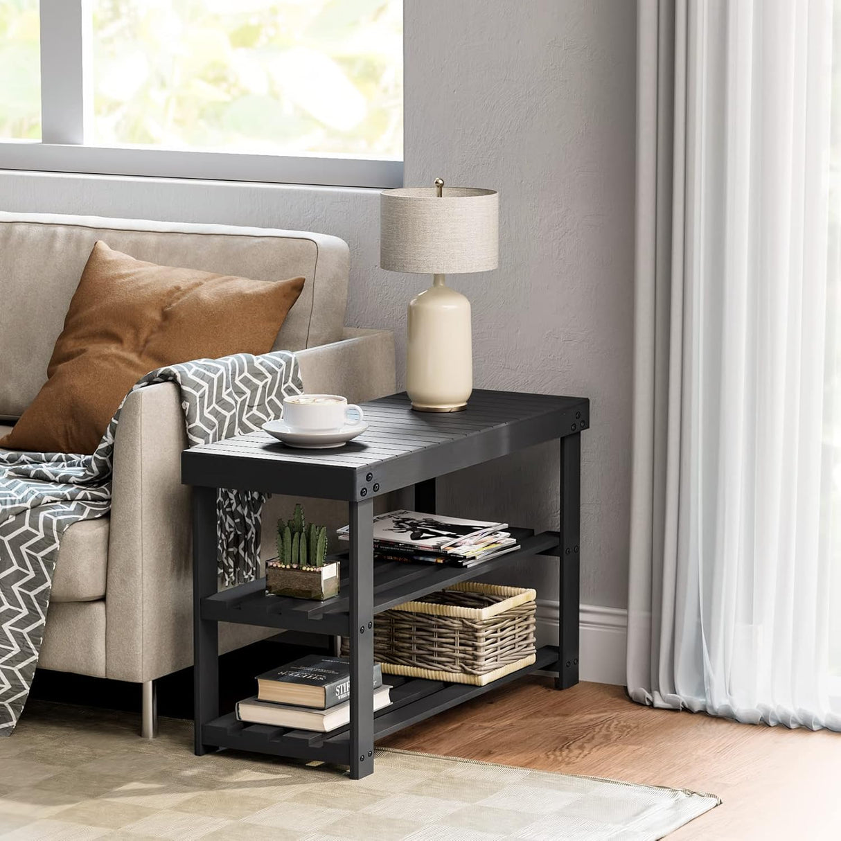 Banco organizador de zapatos de bambú, 3 niveles resistente