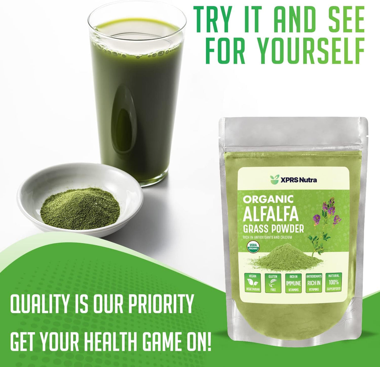 Suplementos Nutra Polvo de alfalfa orgánica 4 onzas