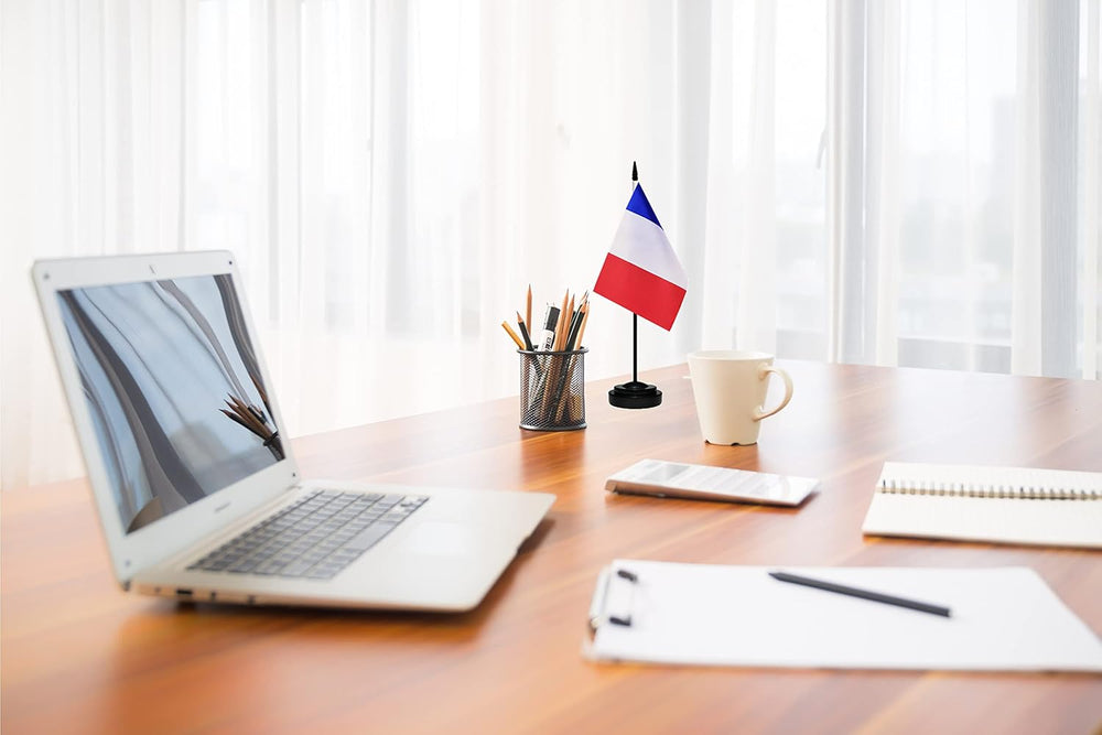 Banderas de escritorio USA y Francia, miniatura con base y soporte