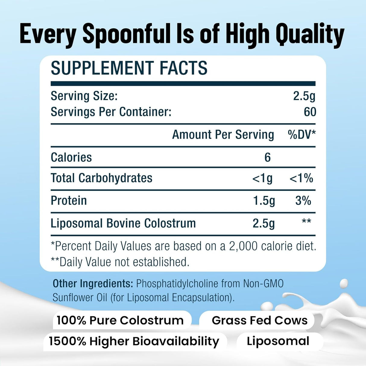 Suplemento de Colostro Bovina Liposomal 2500mg - 60 Porciones