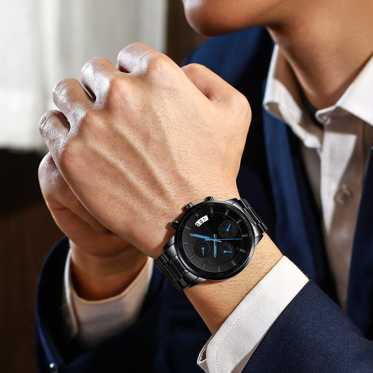 Reloj de acero inoxidable negro de hombre CJ2214GR-BE CRRJU