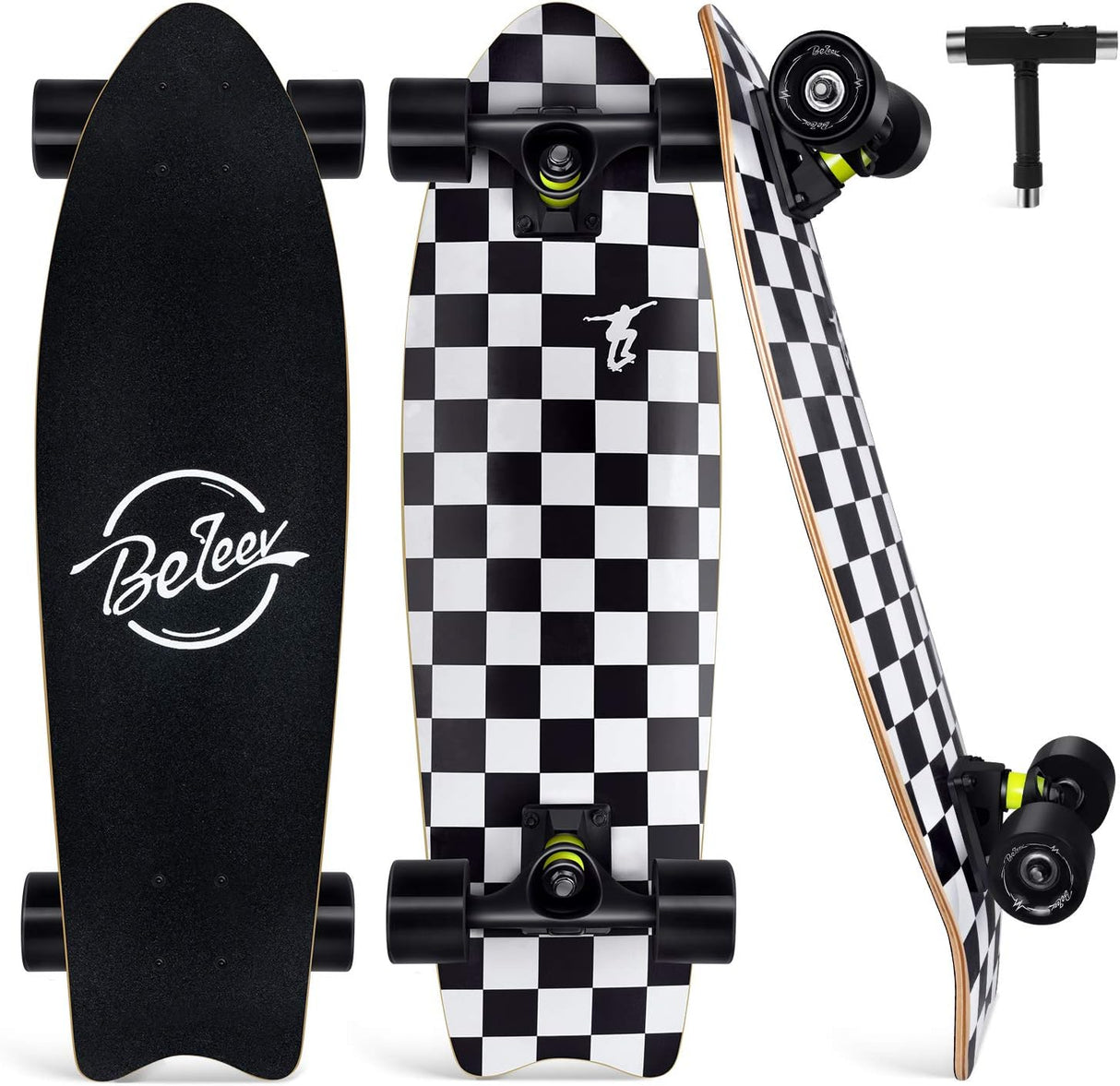 Patineta completa para principiantes, 27 x 8 pulg, 7 capas, doble kick