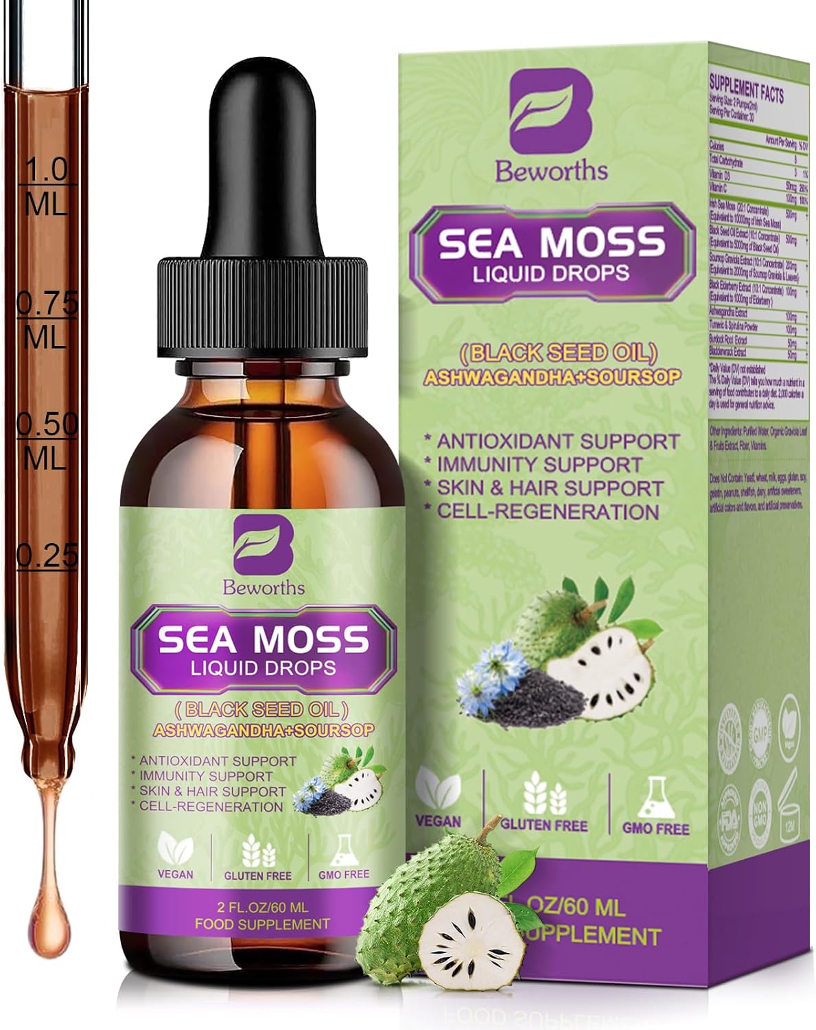 Sea Moss Líquido - Irish, Black Seed, Ashwagandha, Elderberry