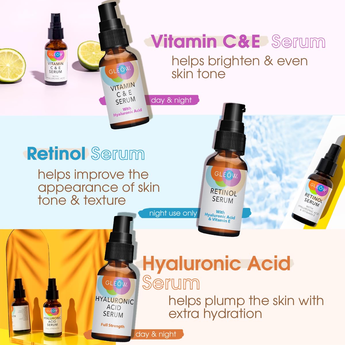 Sérum Facial de Retinol y Vitamina C con Ácido Hialurónico