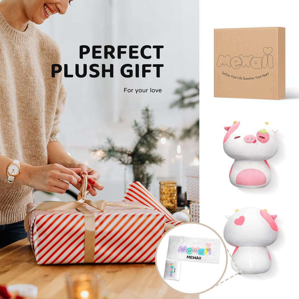 Peluche de hongo de 14 pulgadas de felpa de vaca de fresa