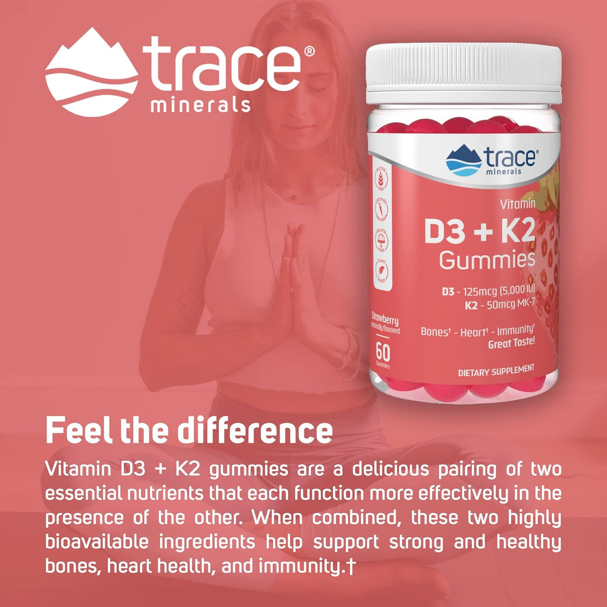 Vitamin D3 + K2 Gummies | Vegano, Sin Azúcar, 60 Servings