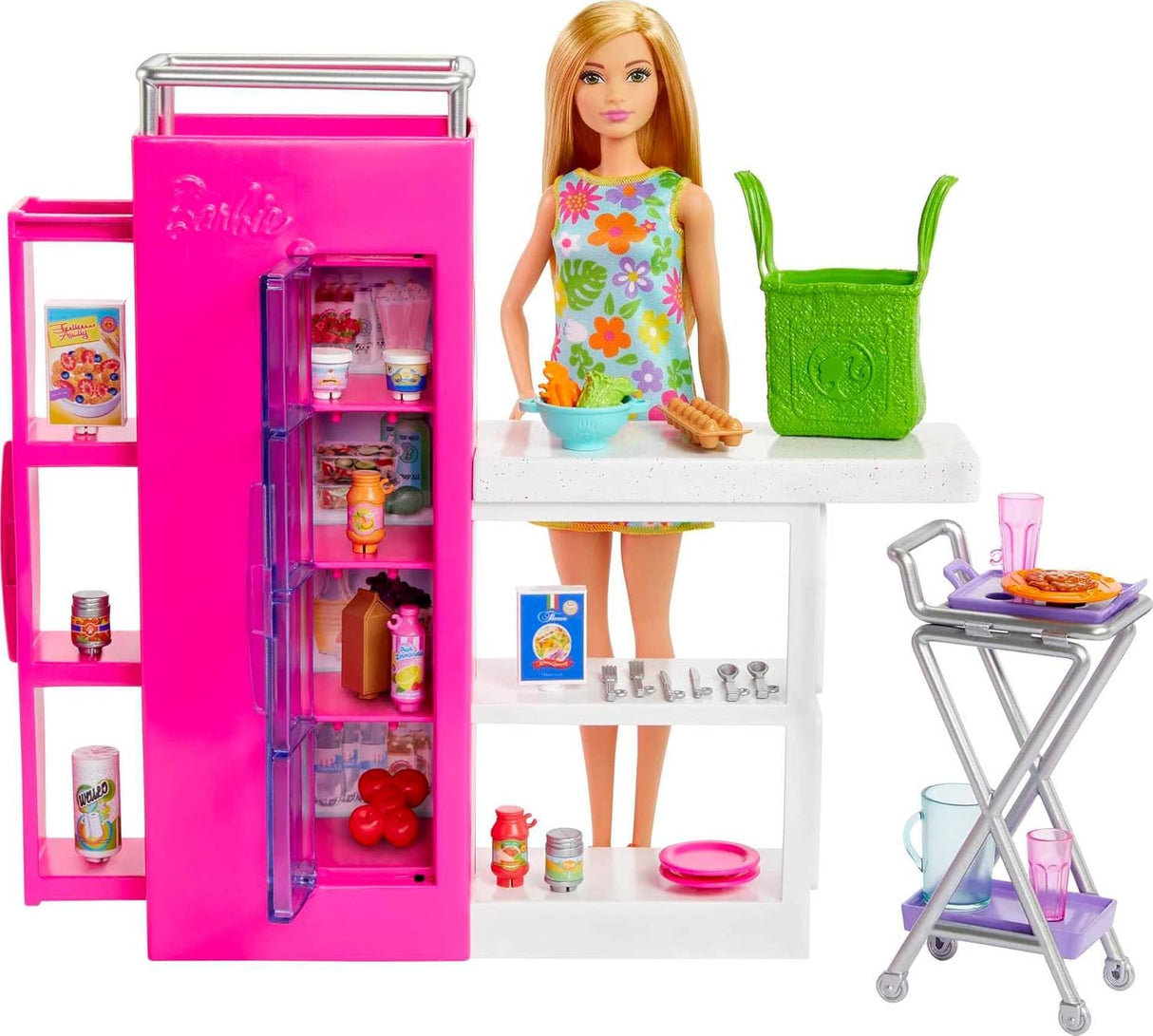 Barbie Muñeca y 25+ Accesorios, Casa de Jugar con Comida