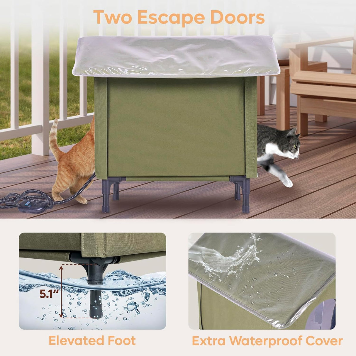 Casa Térmica para Gatos, Insulada y Elevada, Invierno, Modelo X