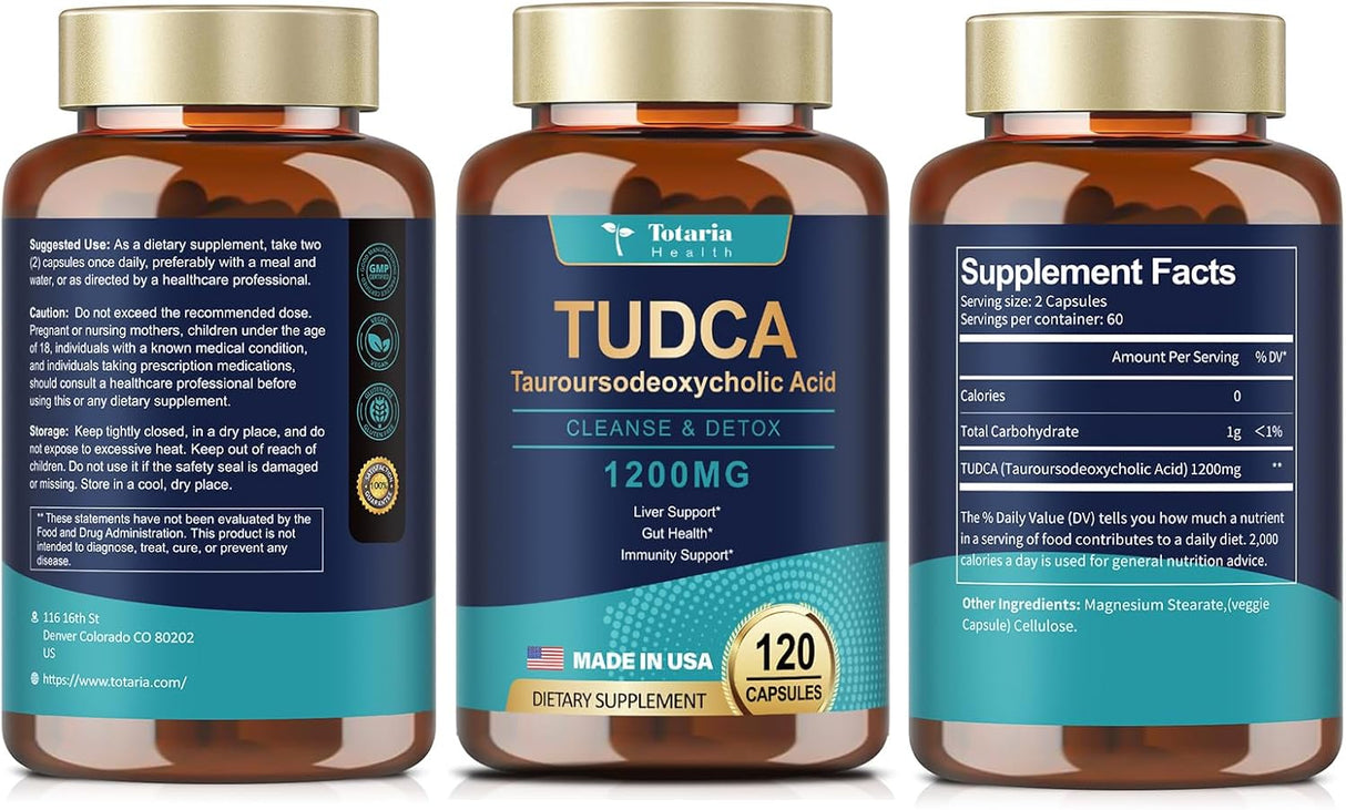 Suplemento TUDCA 1200mg, Ultra Fuerte, 120 Cápsulas