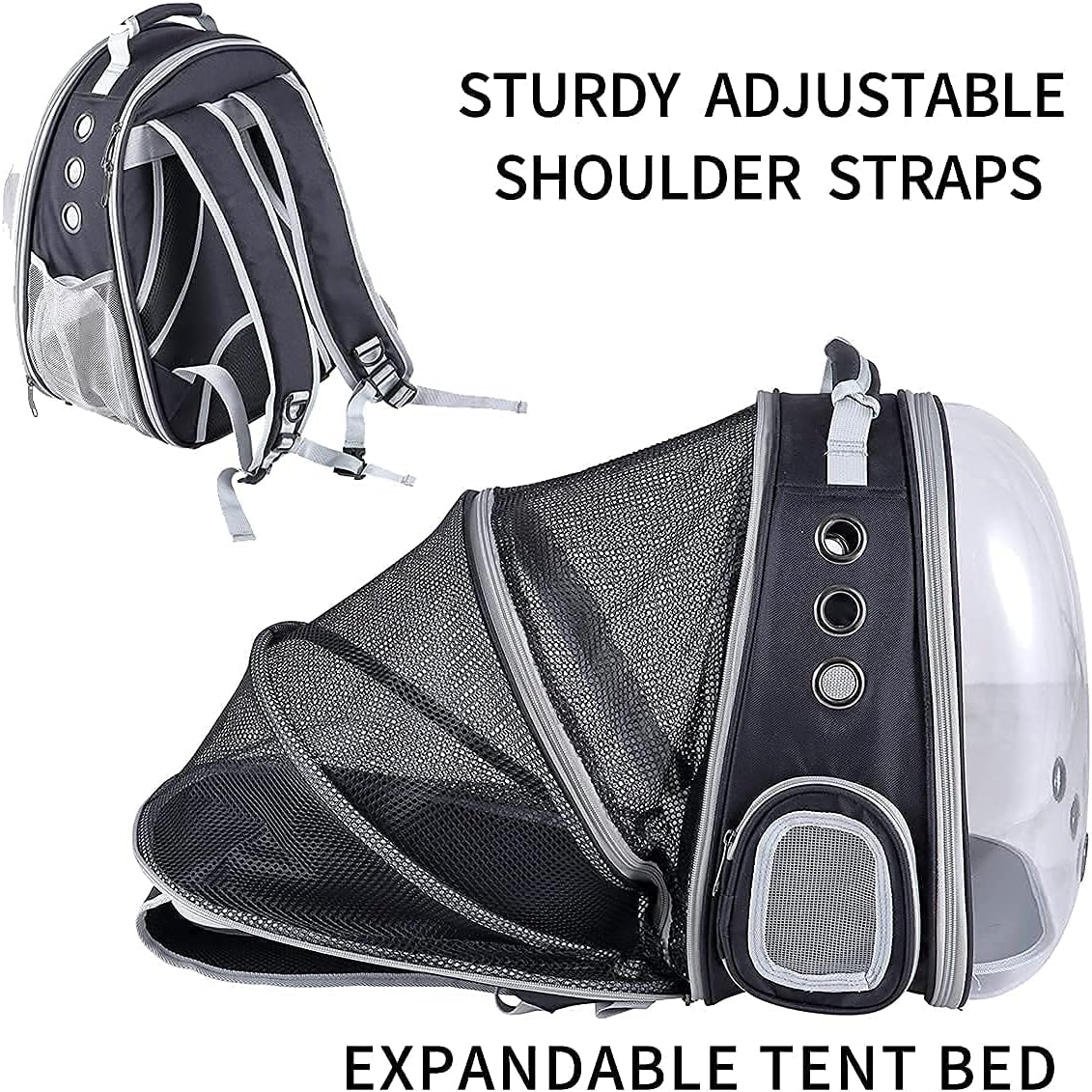 Mochila transportadora de burbujas expandible plegable negro