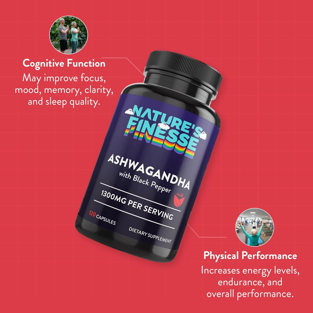 Suplemento Orgánico de Ashwagandh Nature's Finesse 120 Cápsulas