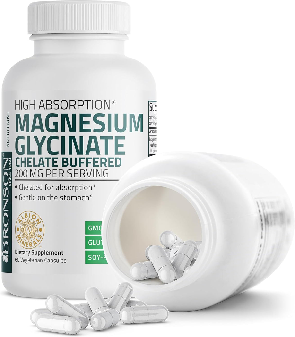 Bronson Magnesio Glicinato 200mg, Alta Absorción, 60 Cápsulas