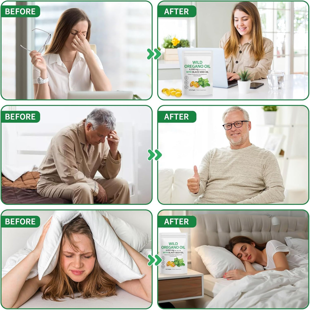 Aceite de orégano en cápsulas, 6000mg, con semilla negra, 120 uds