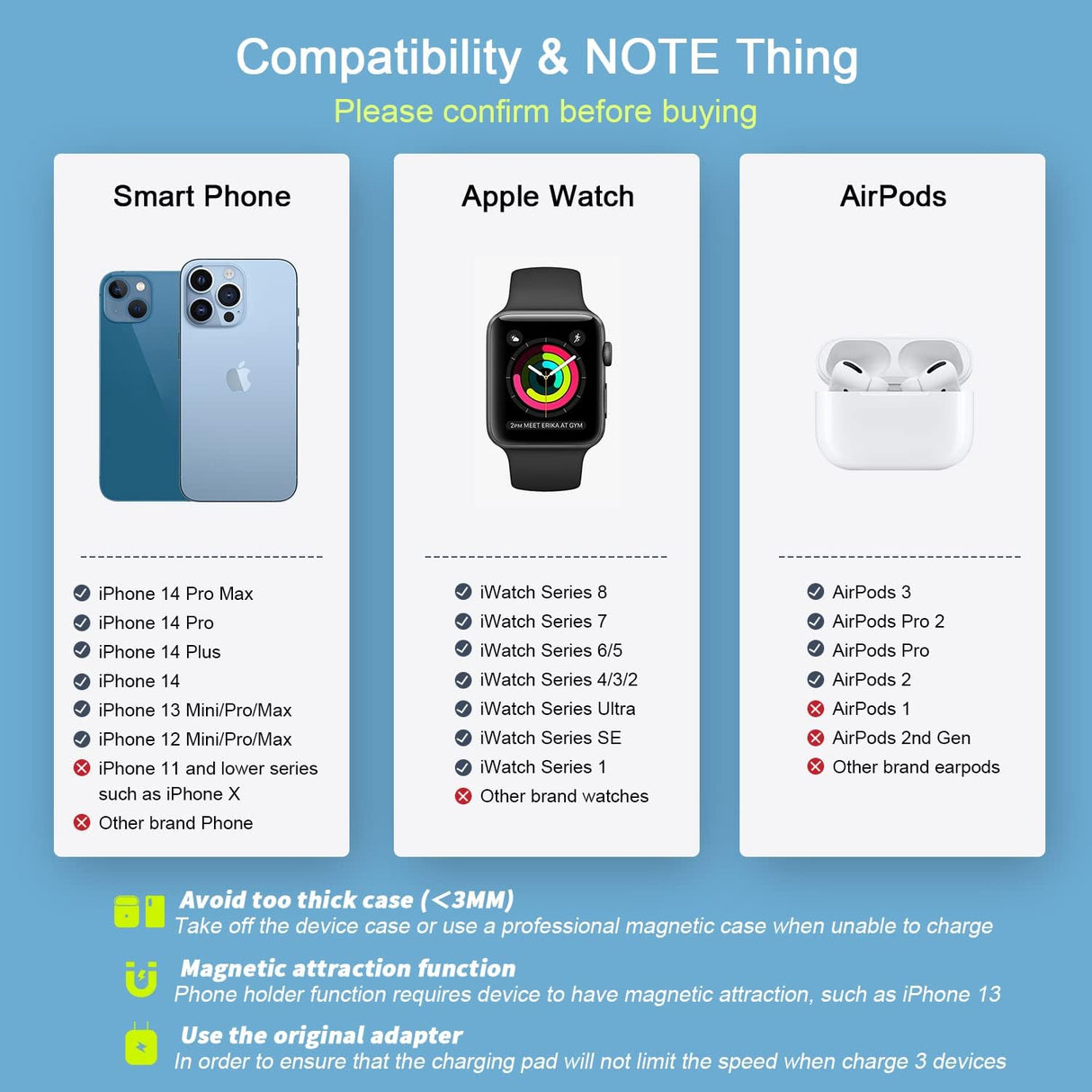 Cargador inalámbrico 3 en 1 magnética de viaje color azul