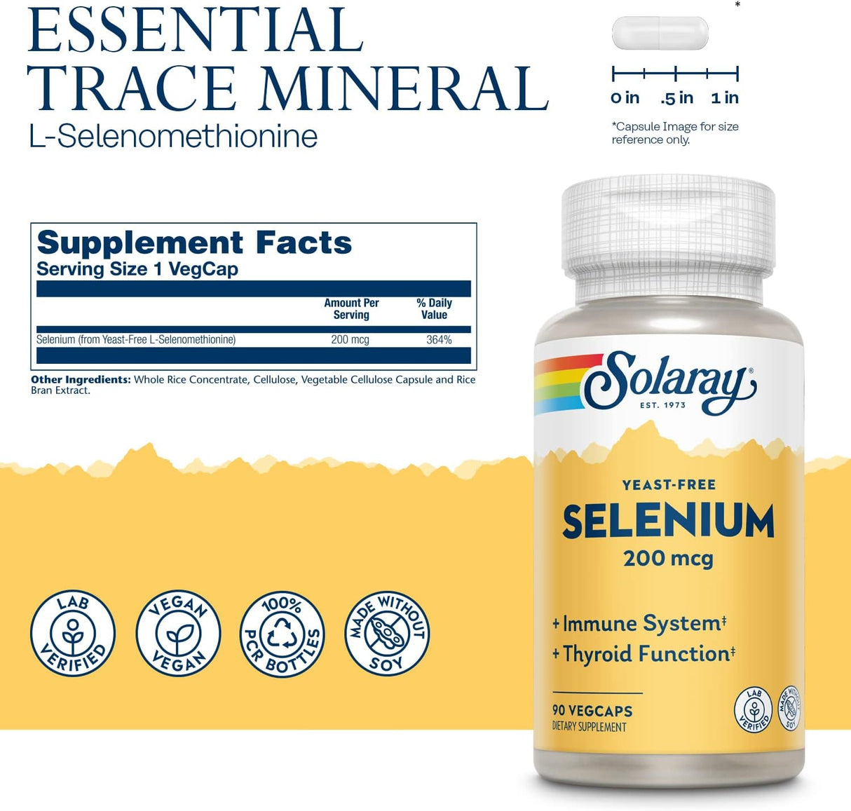 Suplementos Selenio 200 sin levadura inmune saludable 90 un