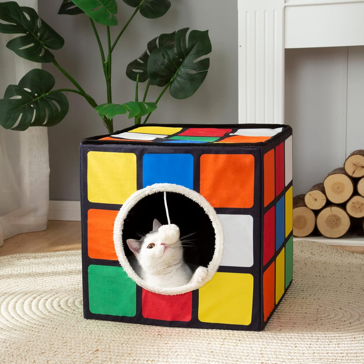 Casa para gatos LUCKITTY con cojines reversibles y juguete