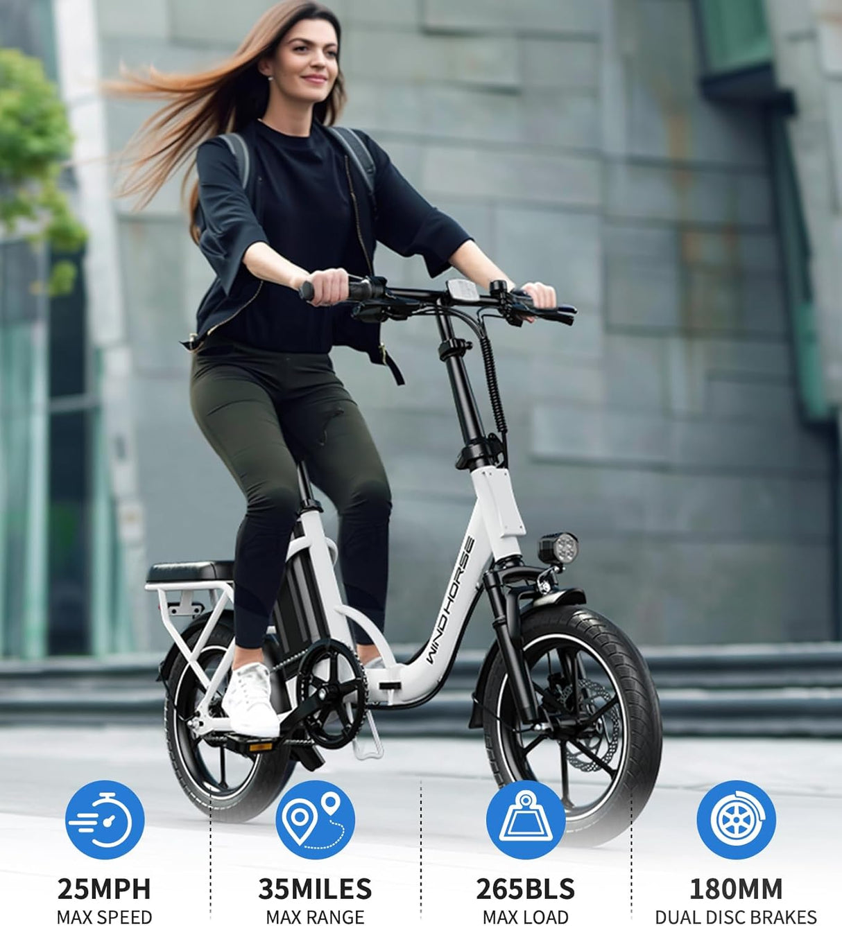 Bicicleta eléctrica WINDHORSE, 630w, 35 millas, plegable