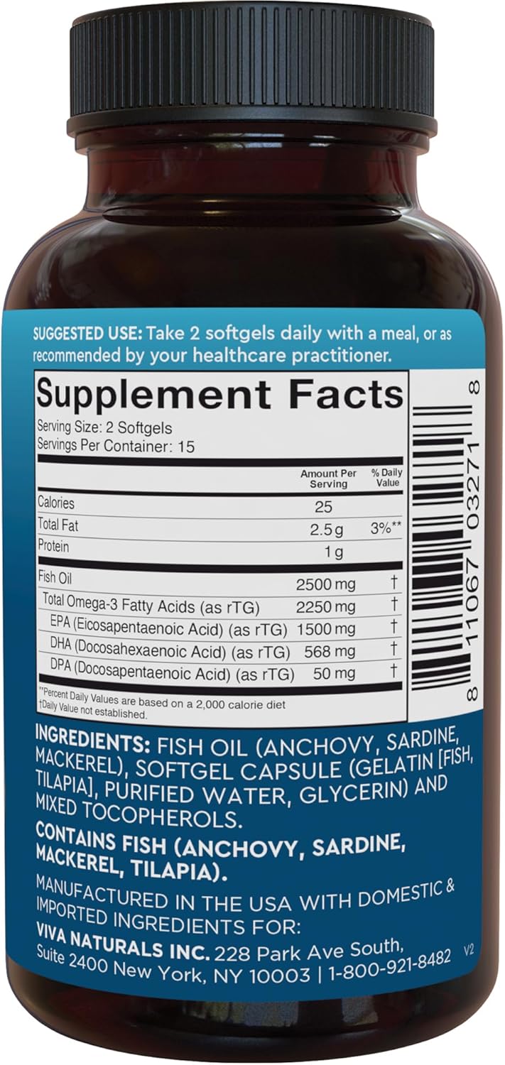 Suplemento de Aceite de Pescado Omega 3 Viva Naturals 2500 mg