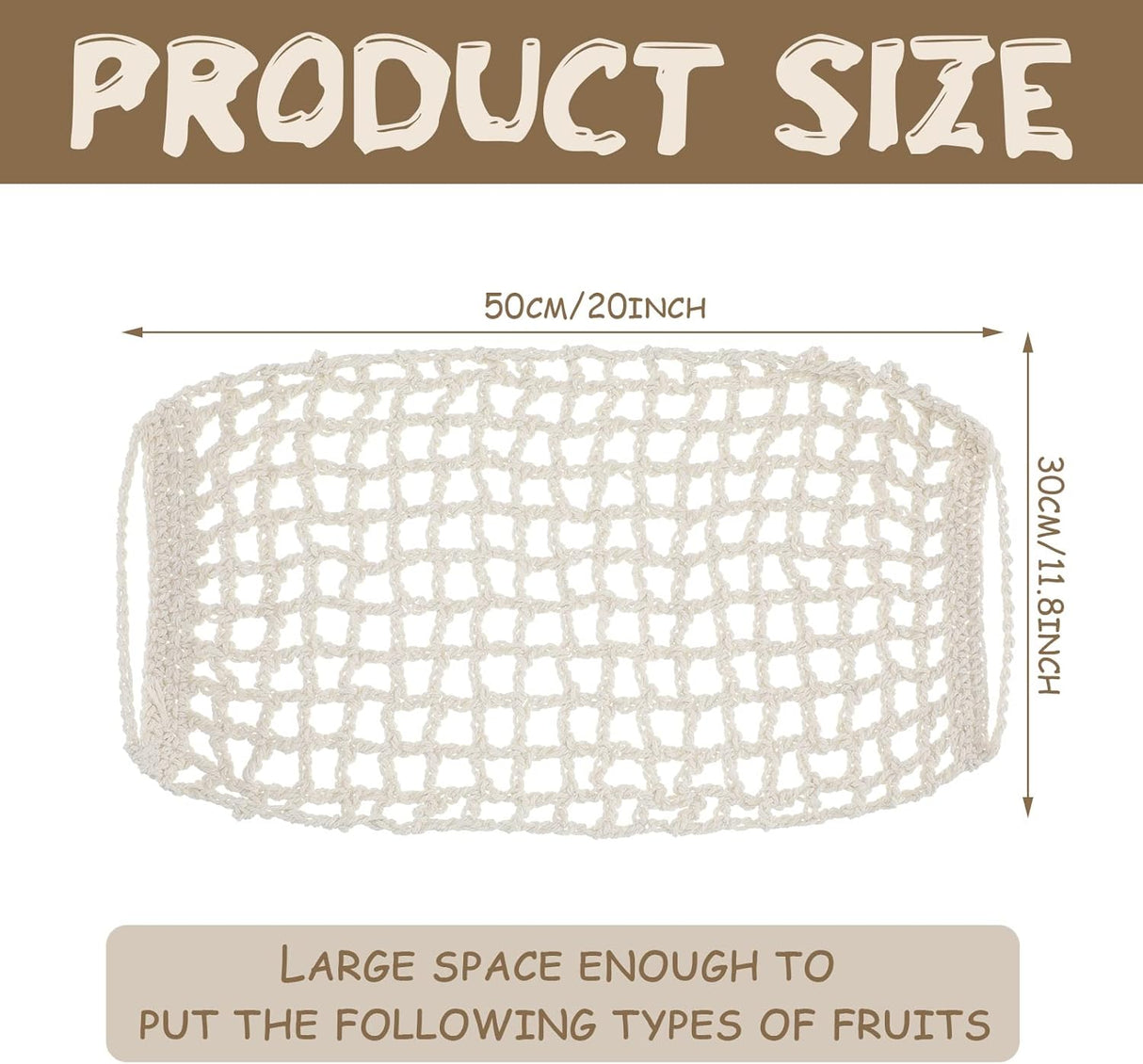 Hamaca de Frutas Macrame, 2 Pcs, 11.8x20 con 4 Ganchos