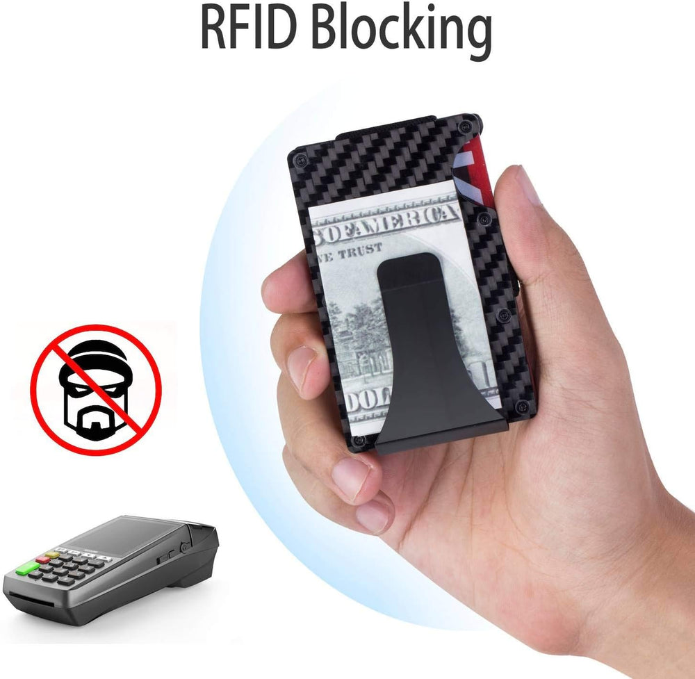 Carteras para Hombre, Clip de Dinero y Bloqueo RFID, Fibra de Carbono