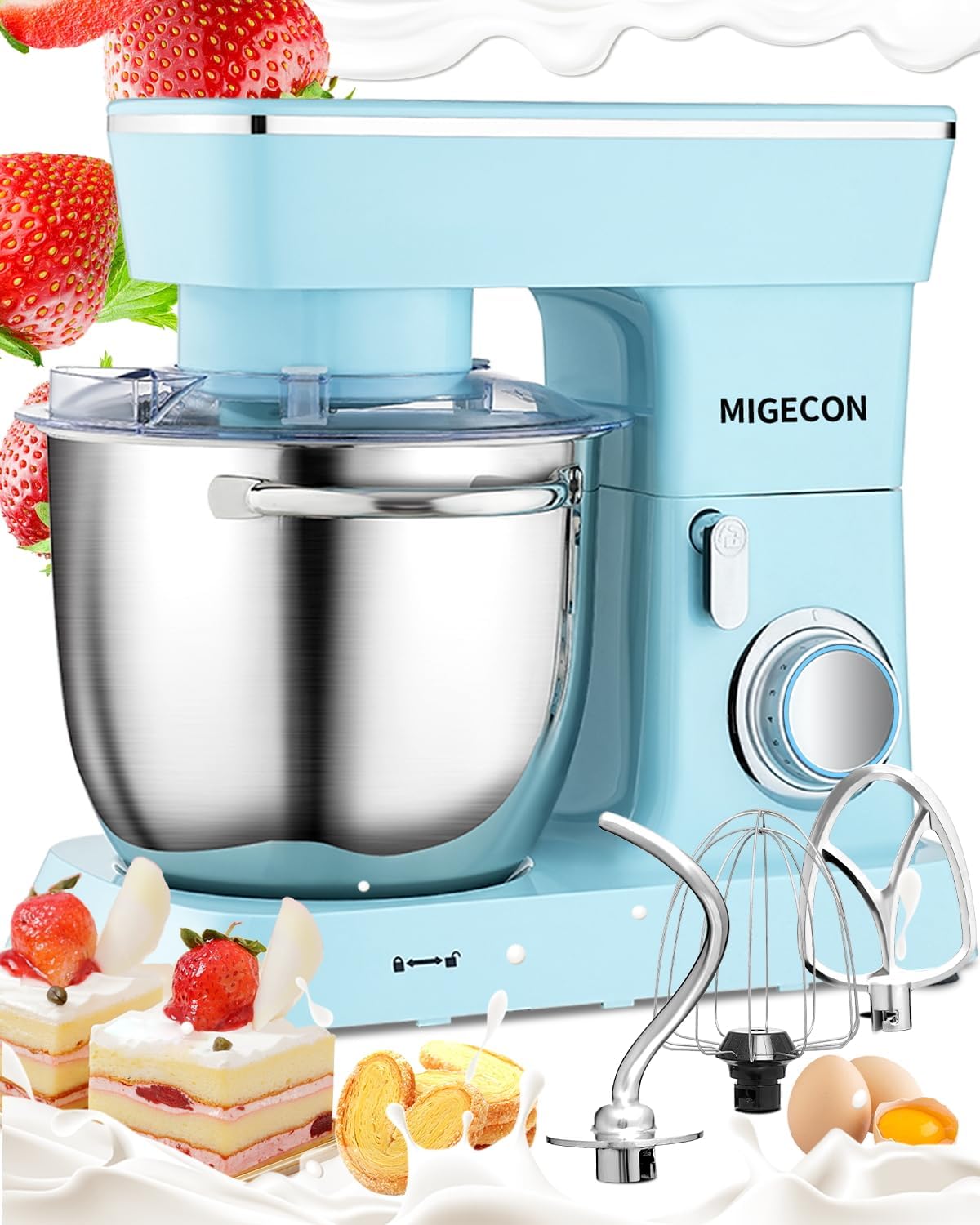 Batidora de pie MIGECON, 10 velocidades, 5.26 QT, accesorios