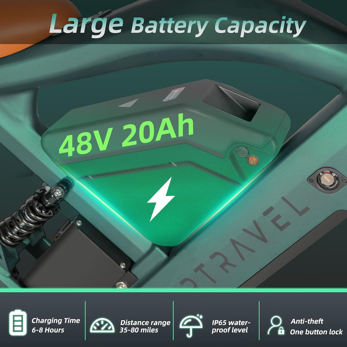 Bicicleta Eléctrica para Adultos, 1200W, 60 millas, 20 Fat Tire