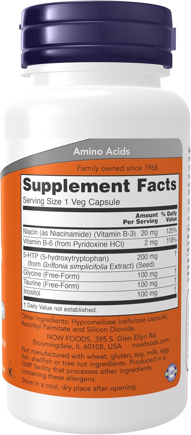 Suplemento 5-HTP 200 mg, NOW Foods, Doble Fuerza, 60 Veg Caps