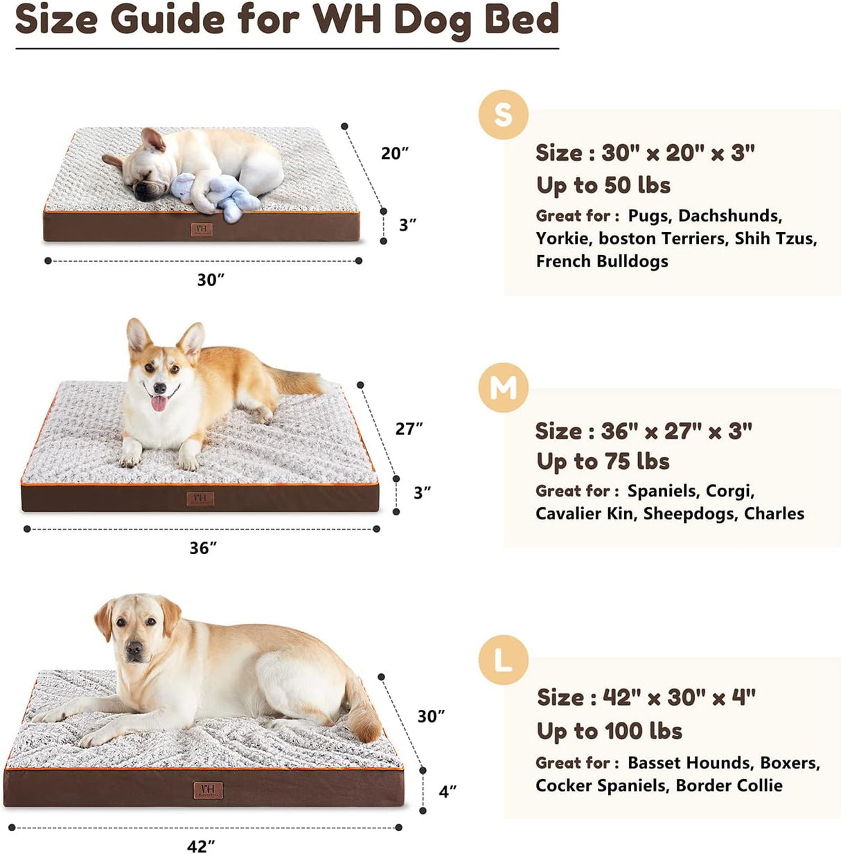 Cama ortopédica para perros grandes WESTERN HOME, espuma gruesa