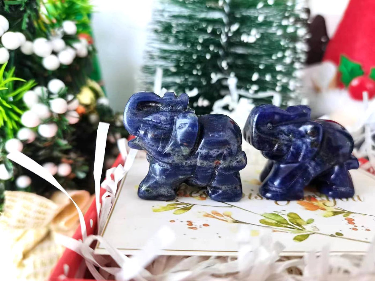 QINJIEJIE Decoración de elefante, cristales de sodalita azul