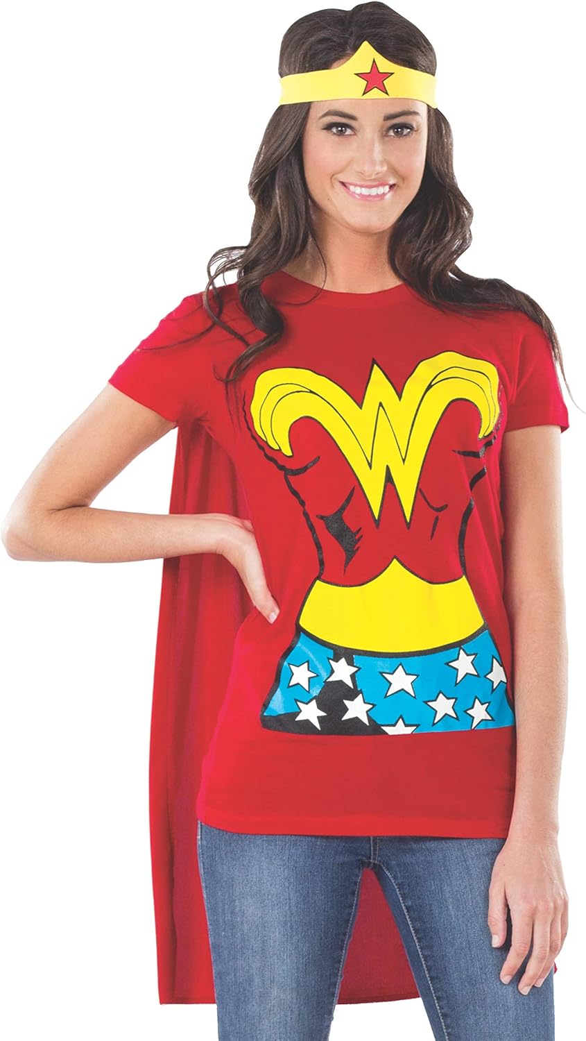 Rubies DC Comics Wonder Woman - Camiseta con capa y diadema para mujer