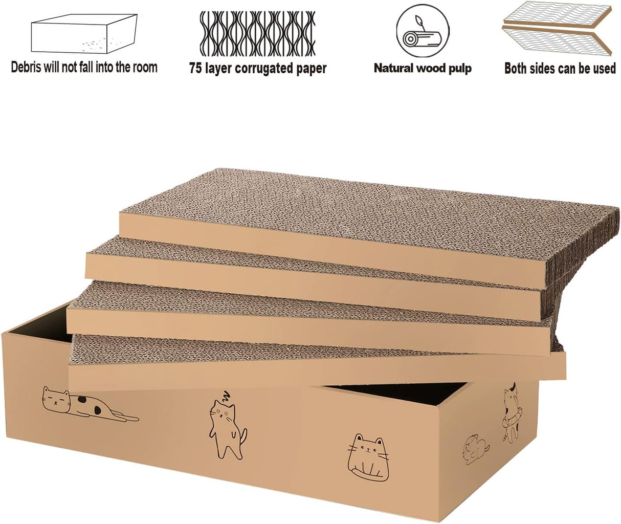 Almohadilla para rascar gatos con caja reversible 4 unidades