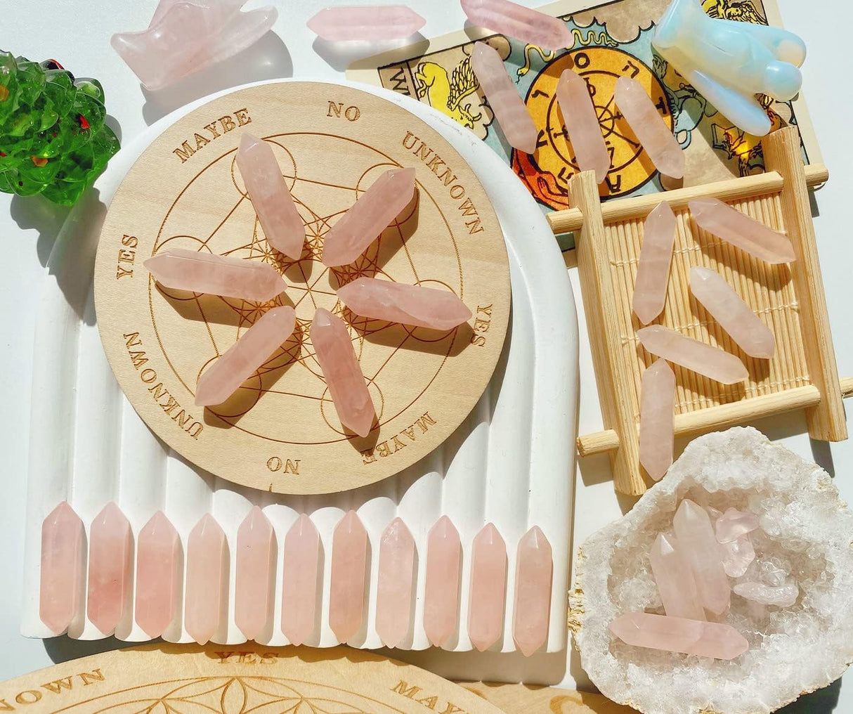 Juego de Cristales de Cuarzo Rosa para Meditación y Reiki