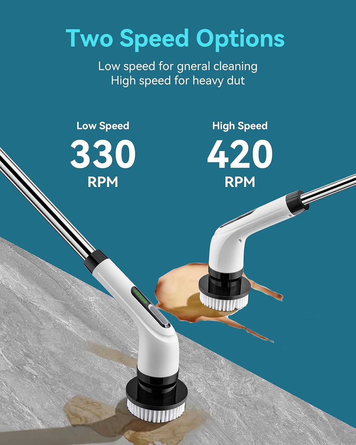 Limpiador eléctrico giratorio para limpiar el baño: limpiador de ducha eléctrico inalámbrico - Cepillo de limpieza eléctrico para bañera de azulejos