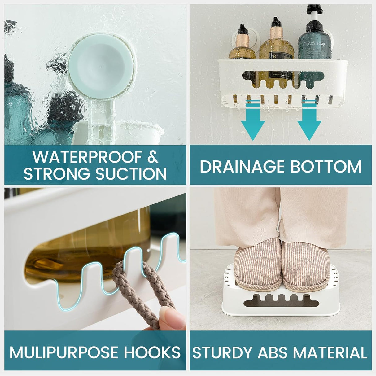 Organizador de ducha sin taladros, estante de baño, extraíble